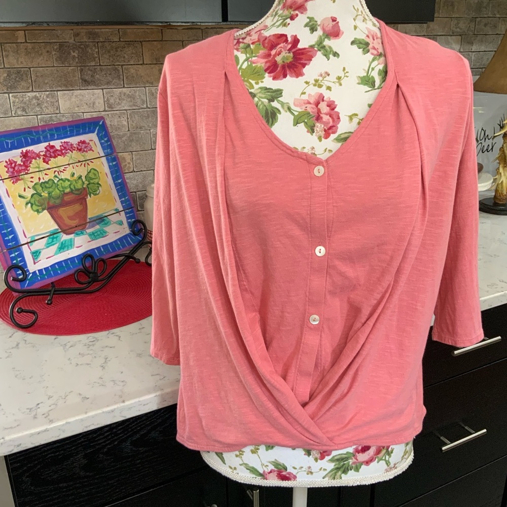 Pure Jill J Jill Cotton Cross-Front Top Button 3/4 Sleeve 
Size Petite Medium